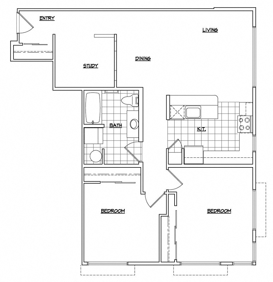 Floor plan for 2 beds, 1 bath, 1104 sqft